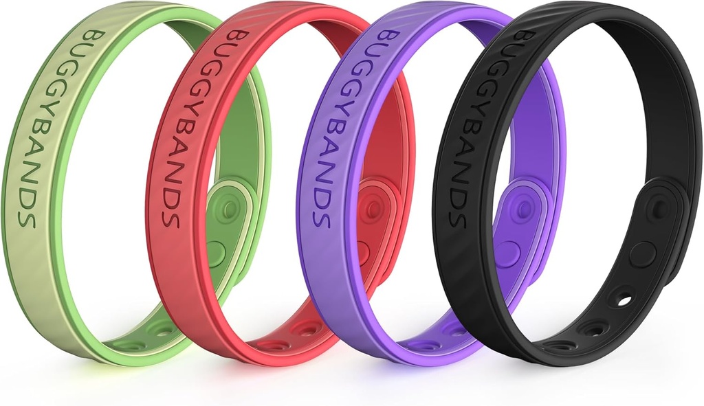 蚊子 Repellent Bracelets, 4 Pack Silicone 蚊子 Repellent Bands, 配有 DEET 免费、天然和防水的婴儿和成年人的虫子腕带, 户外旅行保护(Black & Red&Purple & Green)