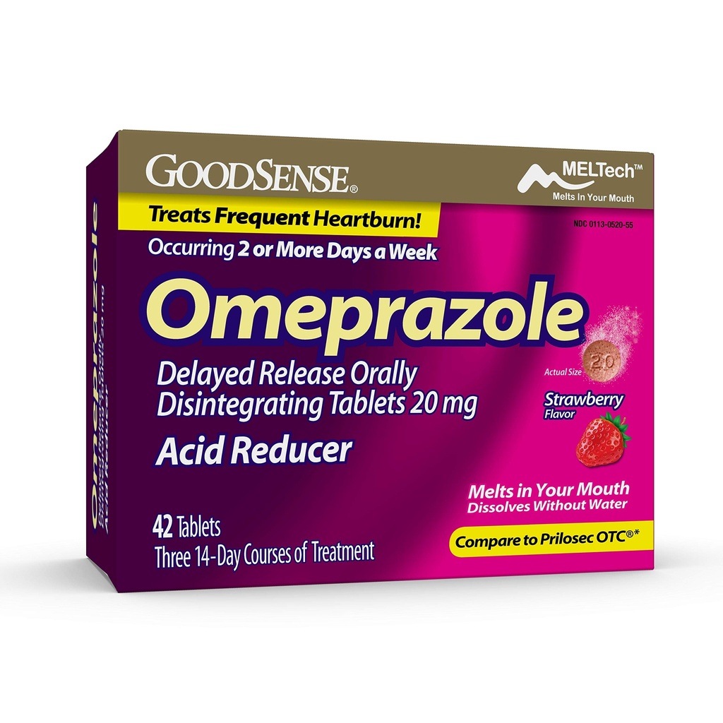 GoodSense Omeprazole 延后释放 Orally 分解片 20 mg,草莓 Flavor,溶解片,治疗频繁的心脏灼伤,减少酸剂,心脏灼伤药,42 片