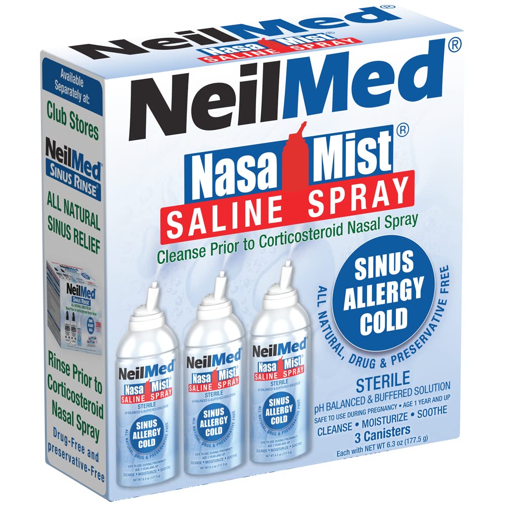 NeilMed NasaMist Isotonic Saline Nasal Spray, 177 mL, 3 Canisters