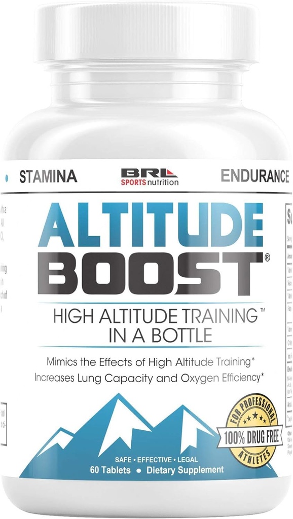 高处布施. 一个瓶子的高海拔训练可以增加VO2 Max,耐力,氧加Alpha Lipoic酸,铁和维生素B 12(60片)