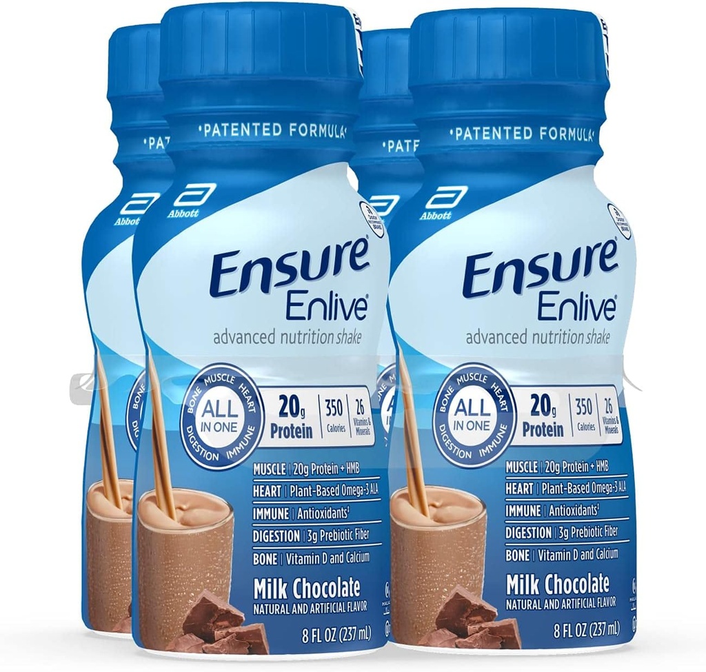 确保Enlive Meal Modern Shake,20g蛋白,350卡路里,高级营养蛋白 Shake,牛奶巧克力,8 Fl Oz (Pack of 4)