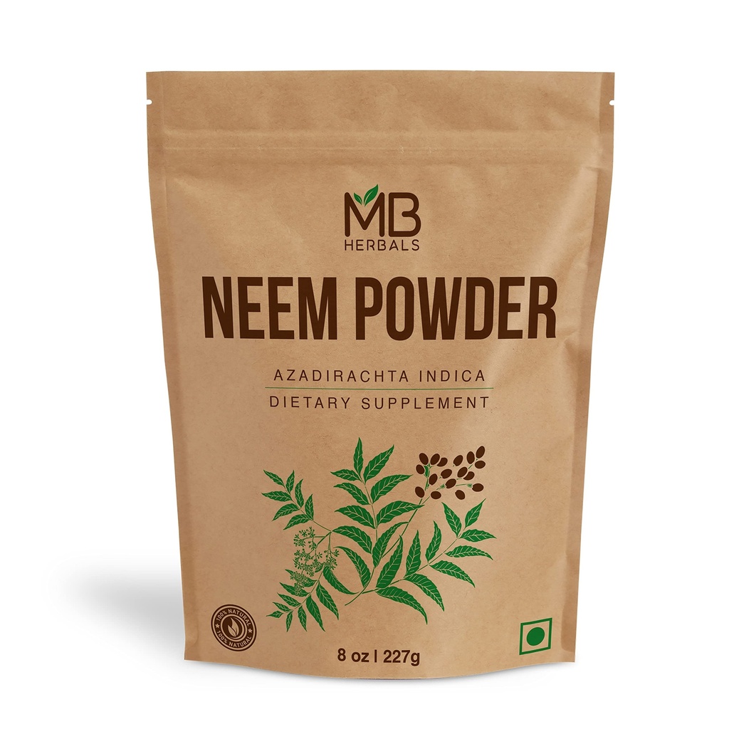 MB 草药纯 Neem 粉末 8 oz → 227 gram / 0.5 LB 纯野生-粉末 Neem Leaf 粉末 → Skin and Hair → Azadirachta Indica 补充品