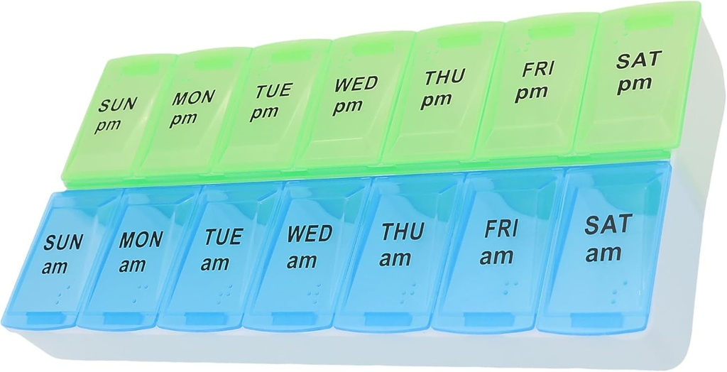 7日周药 AM PM 组织者,ShysTech大型药丸箱,用于药丸/维生素/补充剂/药物(蓝色/绿色)