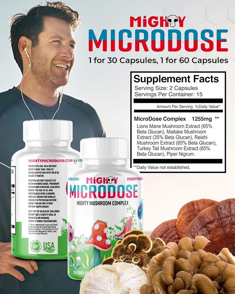 5-蘑菇 Nootropic Blend - 60 Capsules, Turkey Tail, Reishi, Maitake Mushroom 提取器与高β Glucan, & Lion Mane Mushroom 补充 Capsules,功能性蘑菇 草药补充剂
