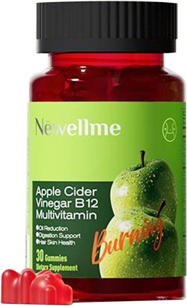 MONTUE Apple Cider Vinegar Gummys B12 多维特敏,ACV 补充Gummy Vitamins,非转基因生物,女性和男性的蔬菜补充,支持正常能量水平和Gut Health Gummys(30 Gummys)