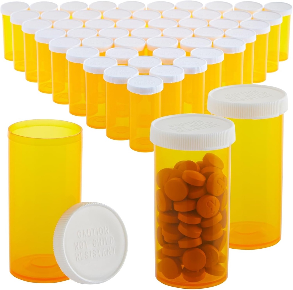 50-Pack Pill 瓶装盖子空空 - 13 Pill Dram 塑料药瓶 - 塑料Vials - 处方药容器,维生素和补充剂 - 橙色