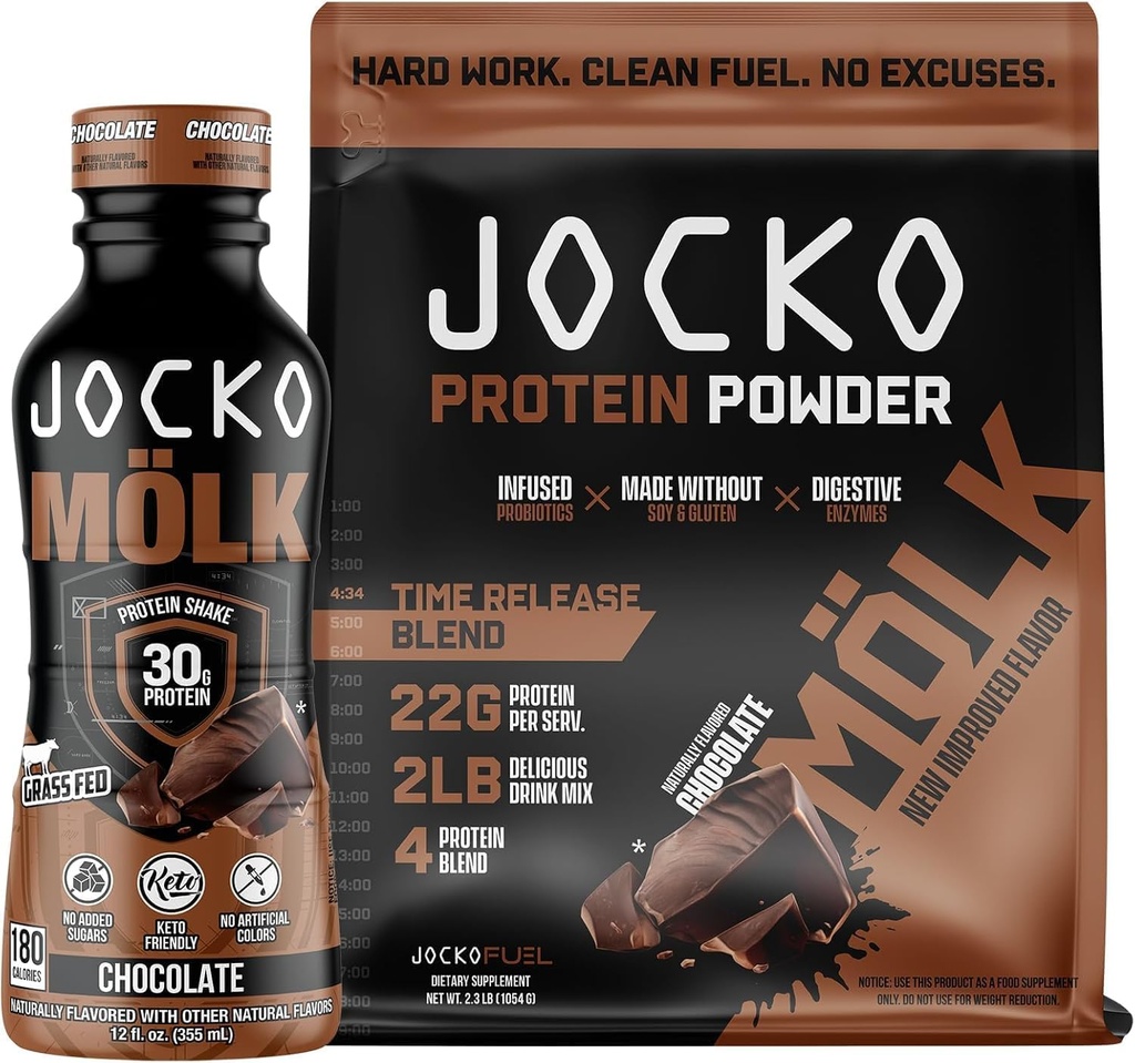 Jocko Fuel 2 Pack Bundle - 巧克力 MOLK 蛋白质粉和RTD 蛋白质摇摆