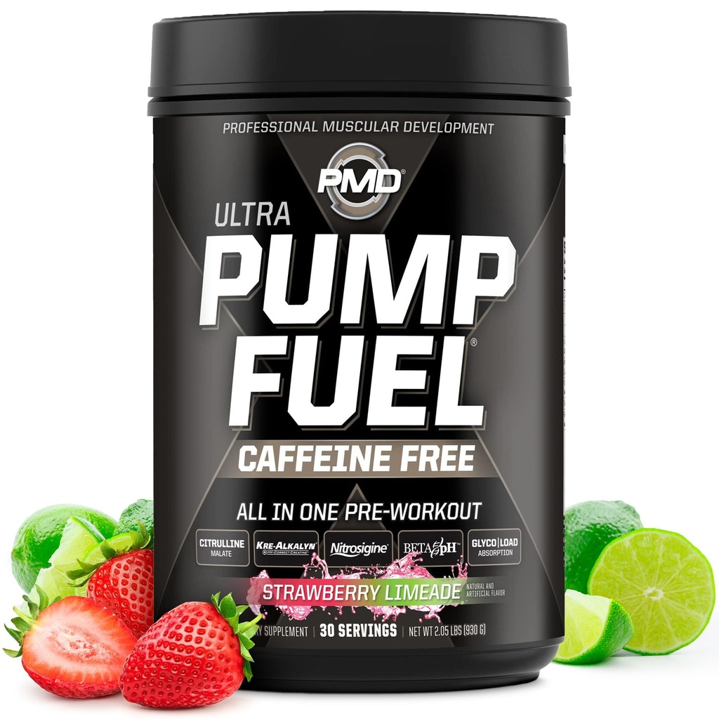 PMD 运动泵燃料 Ultra 咖啡因免费 - Premium Prewout Powder & Muscle Pump, Greater Focus, 耐力与恢复,Premium Creatine, Arginine & Beta Alanine - 草莓Limeade(30架)