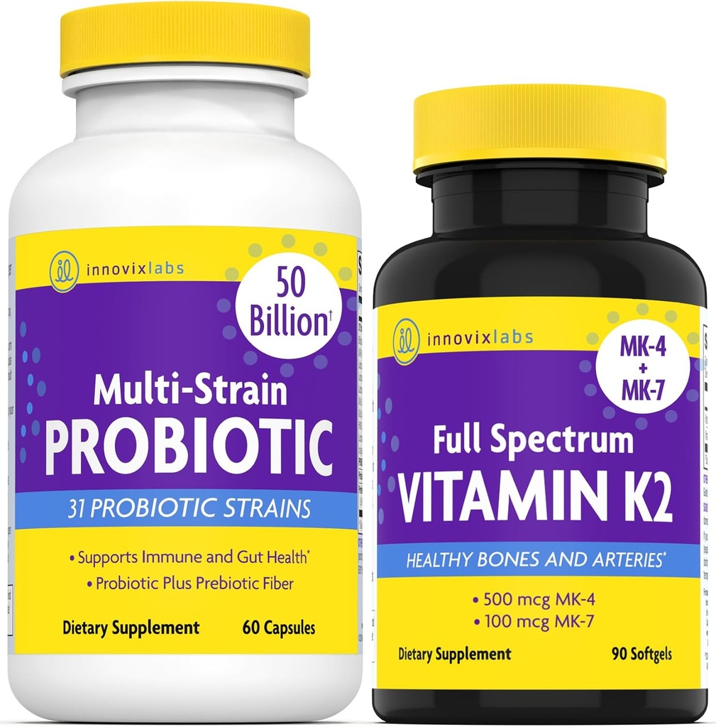 InnovixLabs维生素K2 & Probiotic Bundle Full Spectrum Vitamin K2(90 Softgel Capsules) 多斯图尔维生素(60 Time-Release Capsules). * 支持骨、免疫和健康。