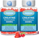 2 Pack Creatine Monohydrate Gummys, Creatine Monohydrate for Men and Women, 增强配方 BCAA,维生素B12, Taurine, 肌肉支持, 能量靴, 无糖, Vegan, 120 Count