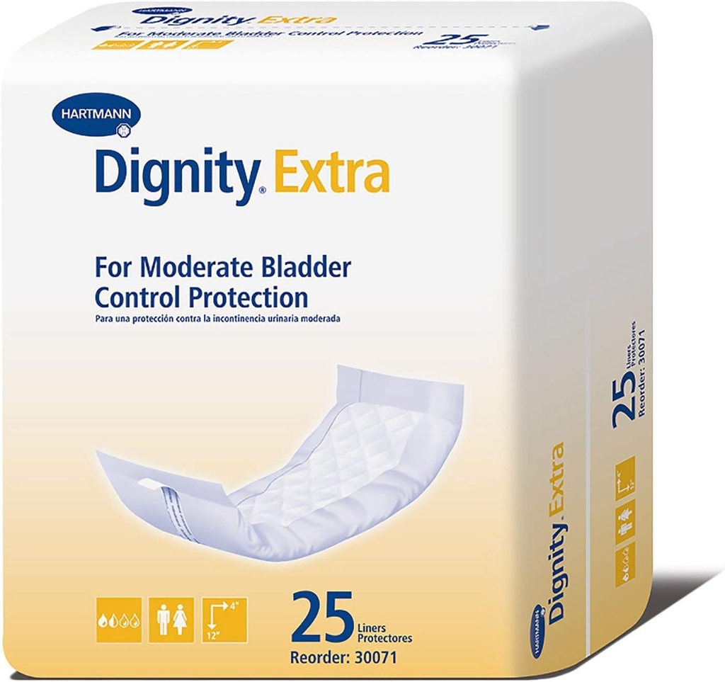 尊严 额外失禁 男女班轮 - Bladder Leak Pads, 中度减速 - 一个尺寸 适合最大, 4 in x 12 in, 25 Count, 1 pack