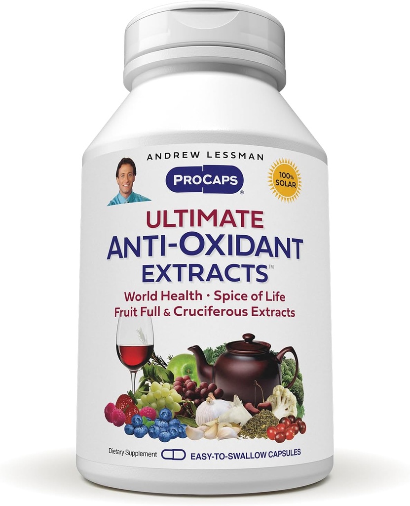 Andrew Lessman Ultimate Anti-Oxidant Excerts 360 Capsules - 集中的标准化Excerts的混合体. 自然保护的多酚、莓和果汁植物提取物。 无附加