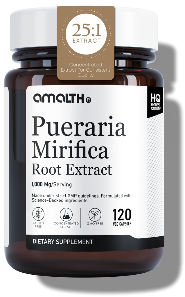 AMALTH Pueraria Mirifica Capsules 1000 mg 120 mg Capsules 雌激素补充剂,供妇女、男子和变性者使用,更年期救济,女性健康支持药丸