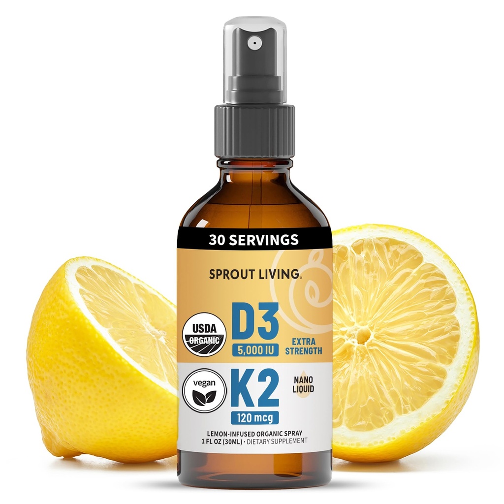 有机维生素D3,5000 IU(Lichen)+ K2,120 mcg(Fermented Chickpea),Immune, 骨骼和心脏健康与钙吸收 | Trace Minerals, Lemon & Citrus, 无糖, Spray(1 FL OZ, 30 services)