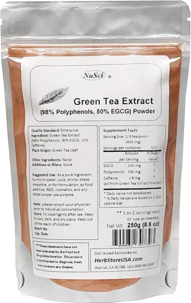 绿茶抽取散装粉 98%的多酚和50%的EGCG GMO 自由非辐照(250克(8.8 oz))