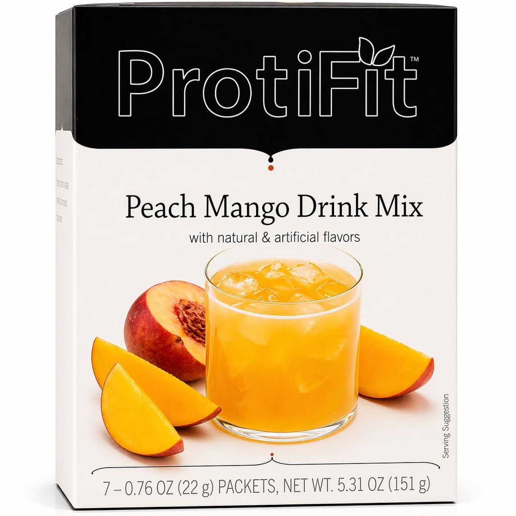 PROTIFIT - 高蛋白水果火焰粉末饮料混合剂,15g蛋白,低卡路里,无糖,理想蛋白兼容性,7 services Per Box(桃芒果)
