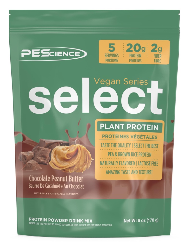 PE科学选择 Vegan蛋白粉,植物基蛋白粉,惊人的味道,平滑的纹理,Pea和棕米混合剂,奶制品自由,乳糖自由,Gluten自由 - 巧克力花生酱,5种服务