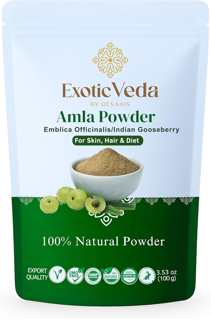 Amla Powder 100%纯和天然印度鹅莓 100% Ayurvedic 草药补充剂 发型护理 皮肤 Glow & Wellness 非GMO 无添加剂 防腐剂或填料 100% 邮袋