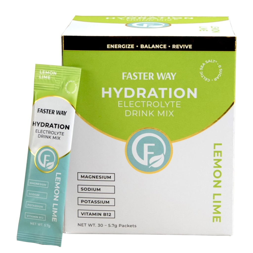 Faster Way - Hydration - Electrolyte Drink Mix - With Apple Cider Vinegar, Choline, Probiotics & Natural B Vitamins - Energize & Revive - Powder Packets - Zero Sugars -Gluten Free -Lemon Lime -30 Pack