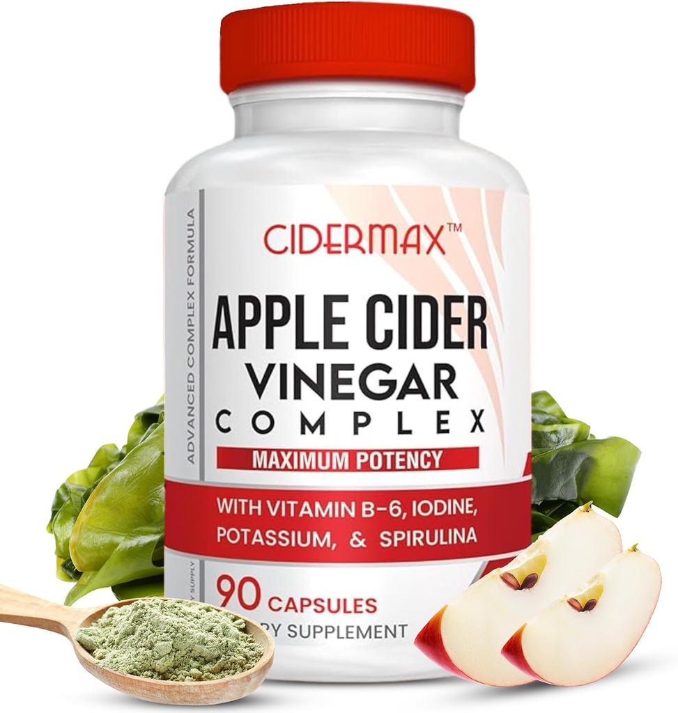 Apple Cider Vinegar Complex Capsules - 90天供應Capsules 用于Gut支持,平衡重量和体解毒 - 所有天然维生素B6,凯尔普,钾,和Spiruina 由 Cidermax 补充