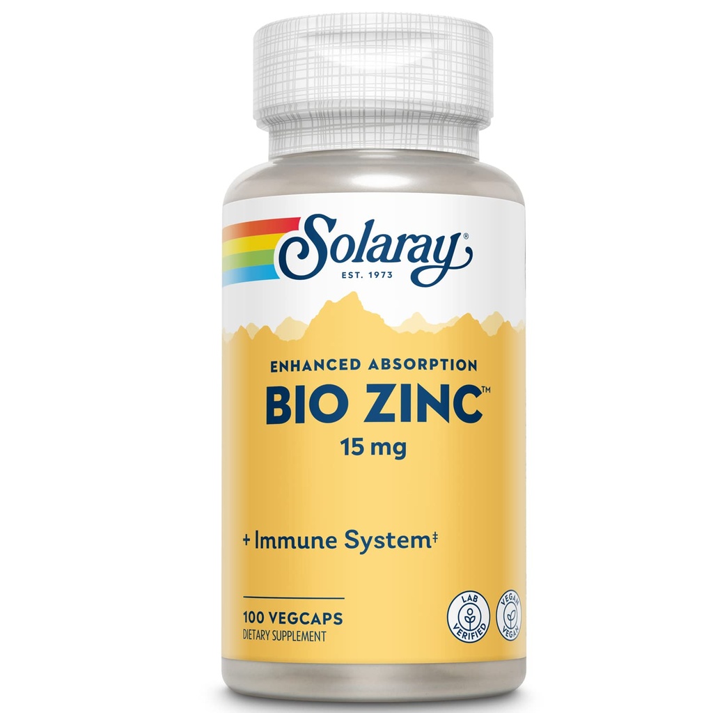 Solaray Bio Zinc 15 mg → 健康免疫系统三联锌综合体,内分泌和细胞功能支持 → 100 Veg Caps