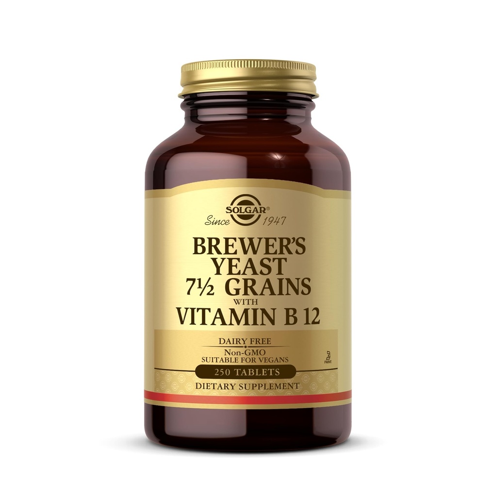 Solgar Brewer's Yeast 7 1⁄2 Grains with Vitamin B12 - 250 碑文 - 非GMO, Vegan, 奶制品自由, Kosher - 41 服务品