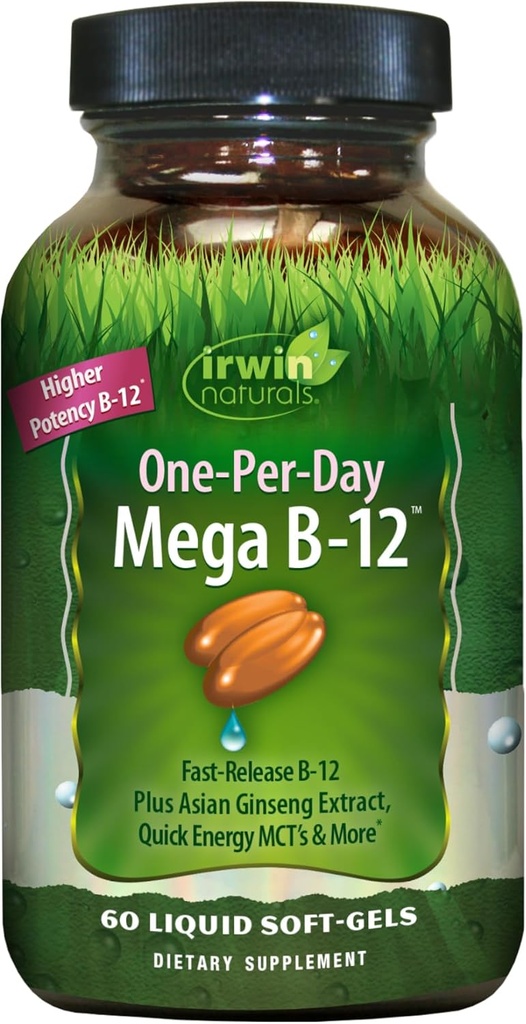 Irwin Naturals Mega B-Complex - 60 Liquid Softgel - 含有维生素B12,Folate B9,Biotin B7,B1,B2,B3,B5,B6和快能MCT的维生素B复合体