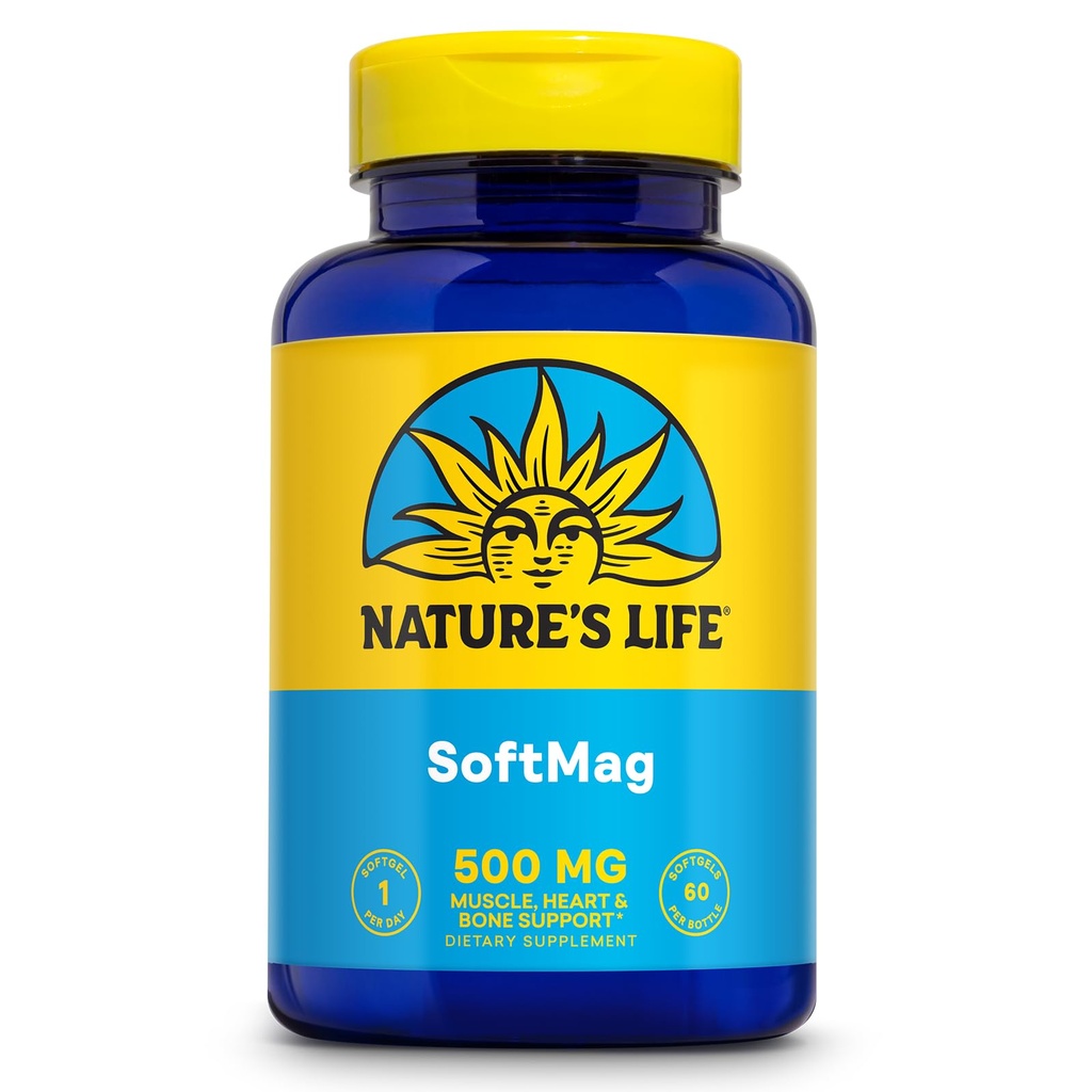 NATURE'S LIFE SoftMag 500 mg - Magnesium Complex - Bone Health, Muscle and Heart Health Support - Easy to Swallow Softgels - 60-Day Guarantee, 60 Servings, 60ct