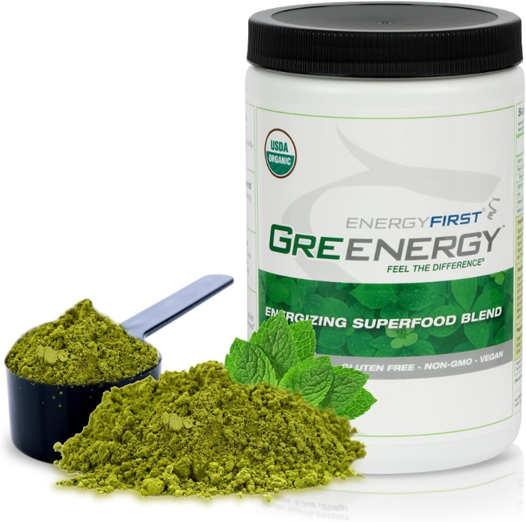 Energy First Energy和解毒 Greenergy有机超级食品粉 - Vegan, Gluten - 无糖,非GMO - 30 service for Daily Energy & University Boost!.