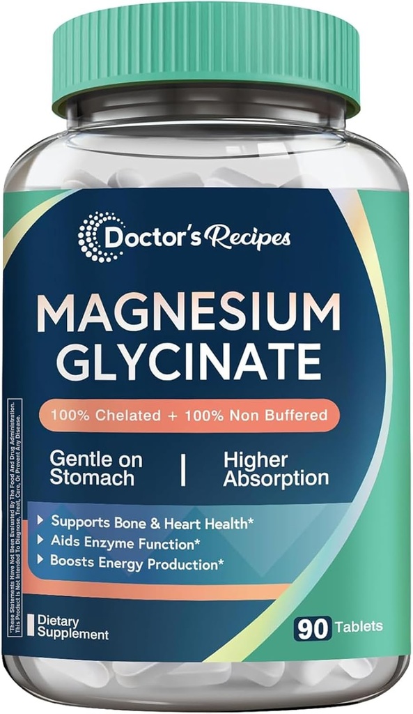 医生的食谱 甘油酸镁 含高吸附和不增压的Chelated 镁 胃上容易,无 Gluten, Bone, Nerve & Energy Support, 90片