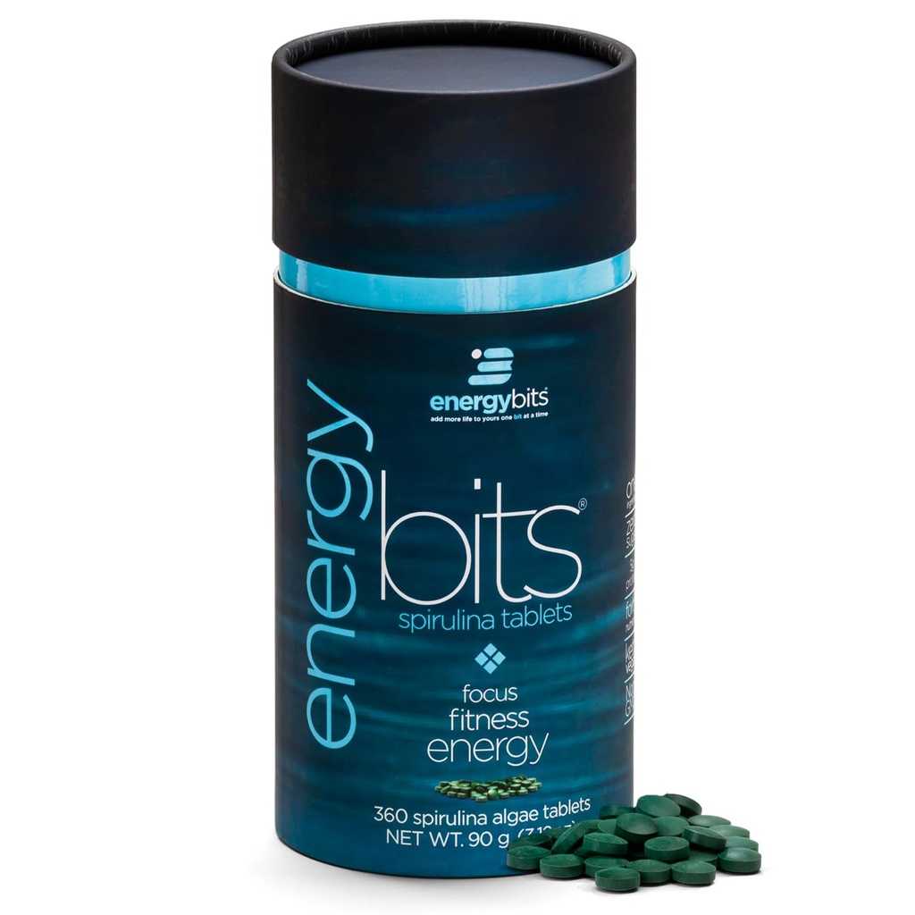 ENERGYBITS - 有机螺旋藻片 - 以植物为主的藻类超食品 - 用于聚焦,适配,能源 - 植物蛋白 - Gluten Free - Collagen,维生素B12,Omega 3 - Keto & Vegan - 360 Algae片