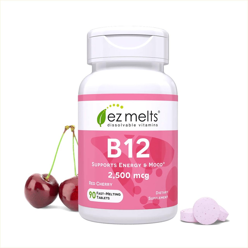 EZ 熔融剂 B12 亚语维生素 2,500 mcg, 甲基Cobalamin, 无糖, 3-月供应 - 1 包