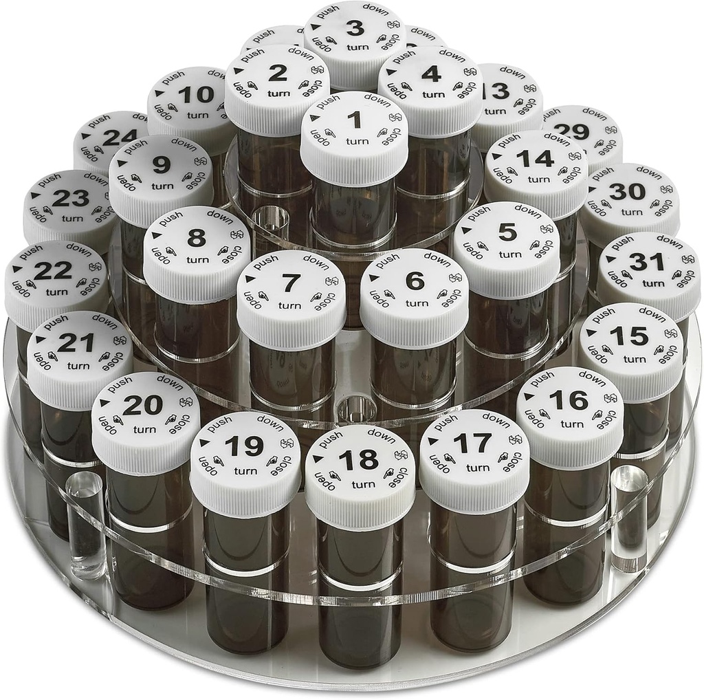 药瓶组织者卡迪月刊 - 31 编号全Size 药瓶 / Child-Proof Lids for the month day - 清空的黑盒和易于用于药物维生素和补充剂的每日剂量