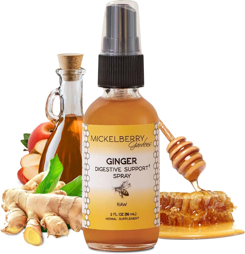 Mickelberry Gardens Immune 支持姜蜜喷洒 – 有机姜汁Shots & Syrup 用于豁免刺激,消化卫生和健康 – 2 Oz.