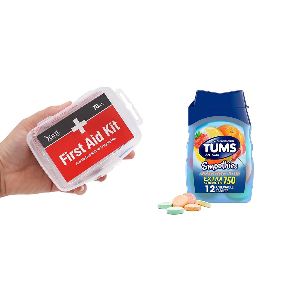 DMI 76-Piece急救箱和TUMS 12个县的超强750mg碳酸盐炭酸盐