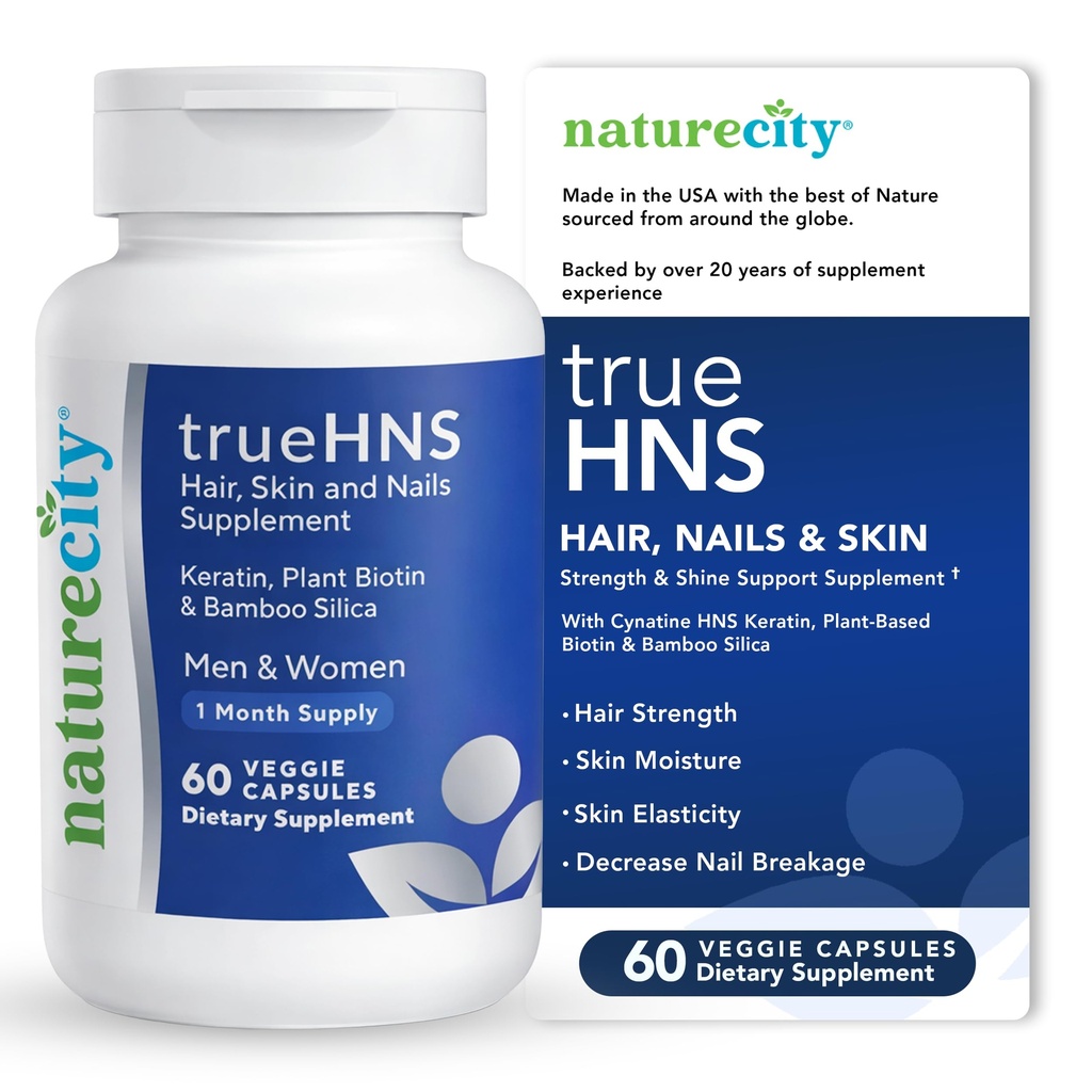 NatureCity True-HNS hair Nails and Skin Cynatine Keratin and Plant Biotin 维生素补充 | Fuller and strong hair and Nails | Non GMO | 60 Veggie Capsules | | | |