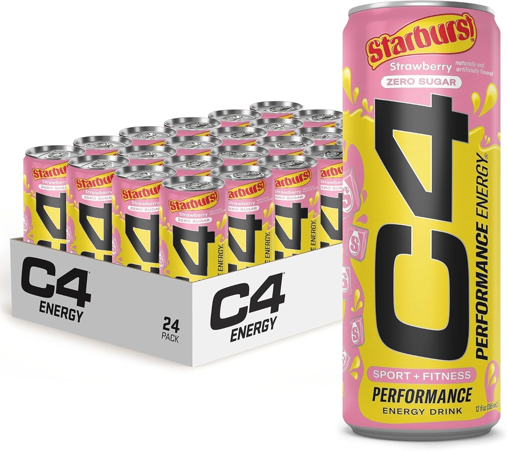 C4性能能量饮料 STARBURST 草莓 零糖碳化预加工能量 与Beta Alanine 的咖啡因 12 Fl Oz(24包)