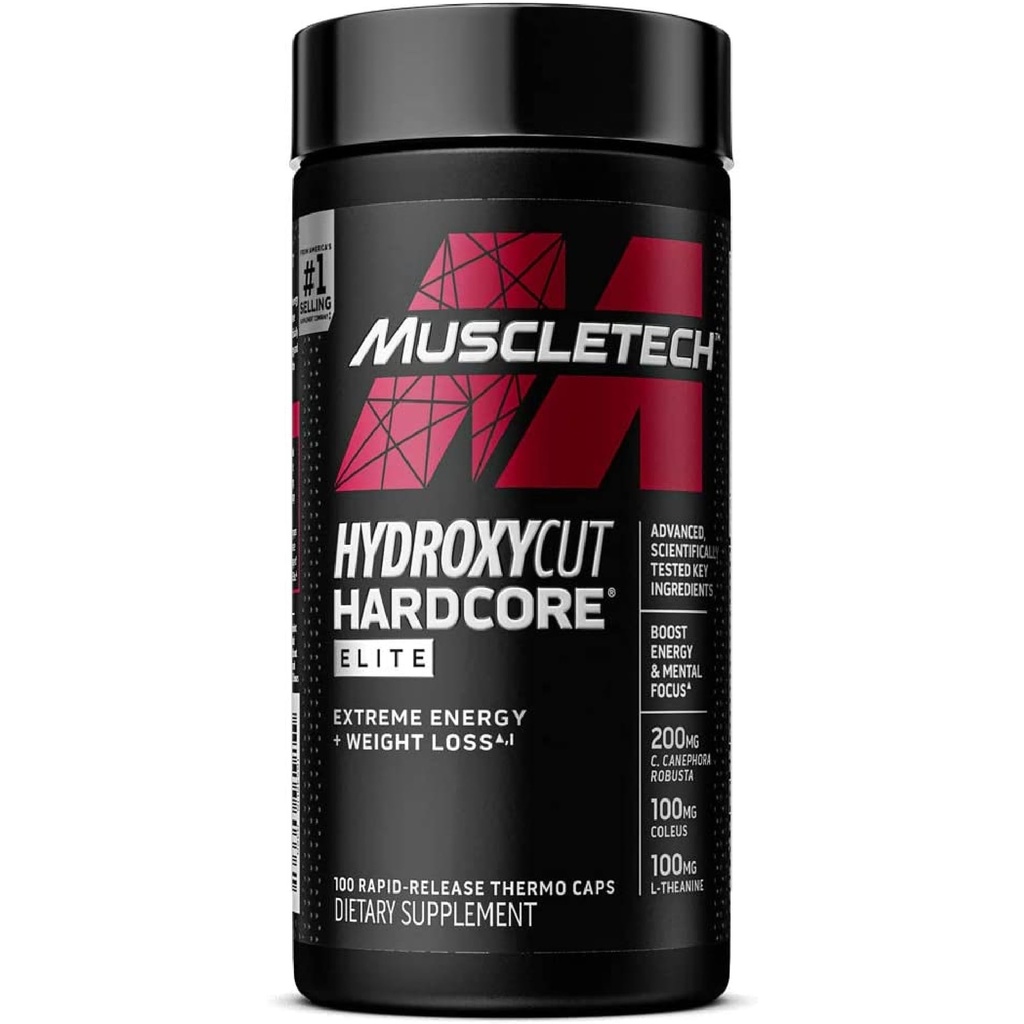 Hydroxycut Hardcore Elite - 100 快速释放热力帽 - 能量和焦点 - 男女50人服务