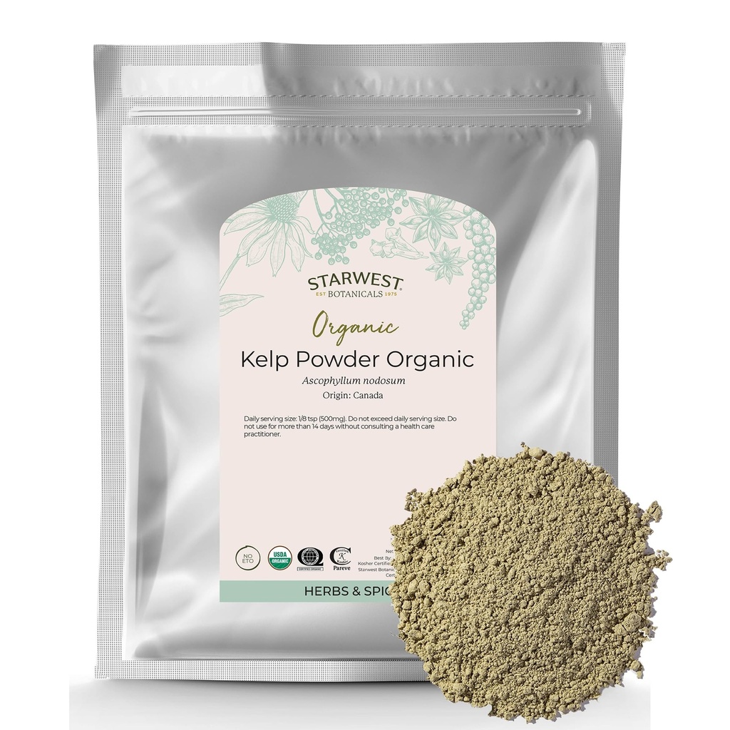 Starwest Botanicals Organic Kelp Powder - Nutrient Rich, Natural Source of Iodine, Potassium, Magnesium, Zinc, Iron, & Calcium, Certified Kosher, Non-GMO - 16 oz Bag