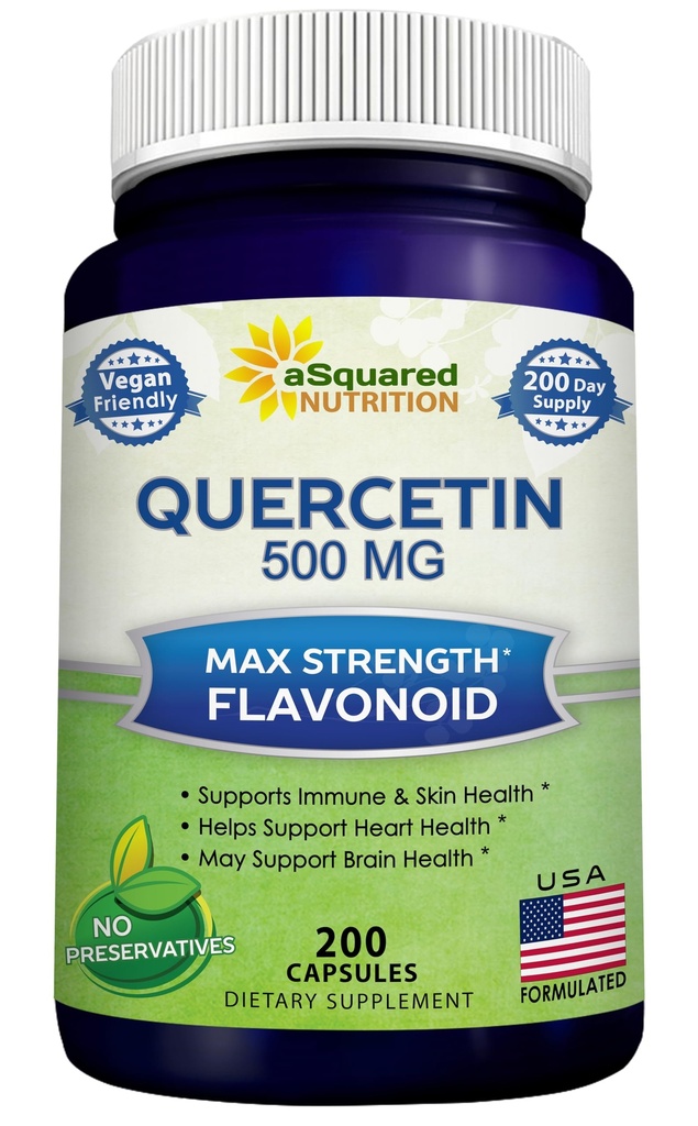 aSquared 营养素 Quercetin 500mg 补充 - 200 Capsules - 支持心血管健康的 Quercetin 二水合物 - Max 强粉复合药 帮助改善免疫反应