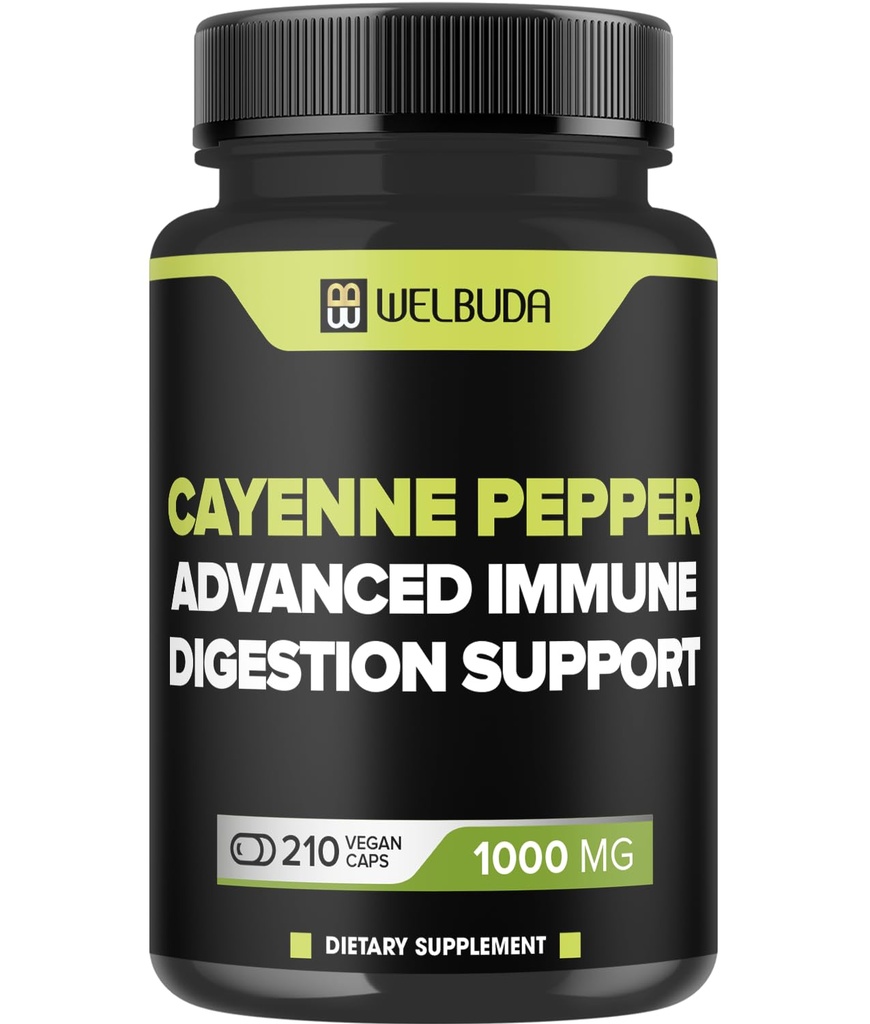 210 Capsules - Cayenne Pepper 补充品 摘录 10:1 与 Berberine HCI, Garlic Bulb, Olive Leaf & More - 消化性健康,心脏健康和豁免功能支持联合公式