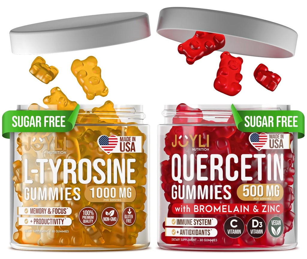 L-Tyrosine Gummys + Quercetin Gummys - L Tyrosine 补编 Quercetin 配有维生素C的 Quercetin 配有维生素C的 Quercetin 配有维生素C的 焦点 和 免疫 支持 Gummys - 60 L-Tyrosine for Kids Gummys, 60 配有锌 Gummys