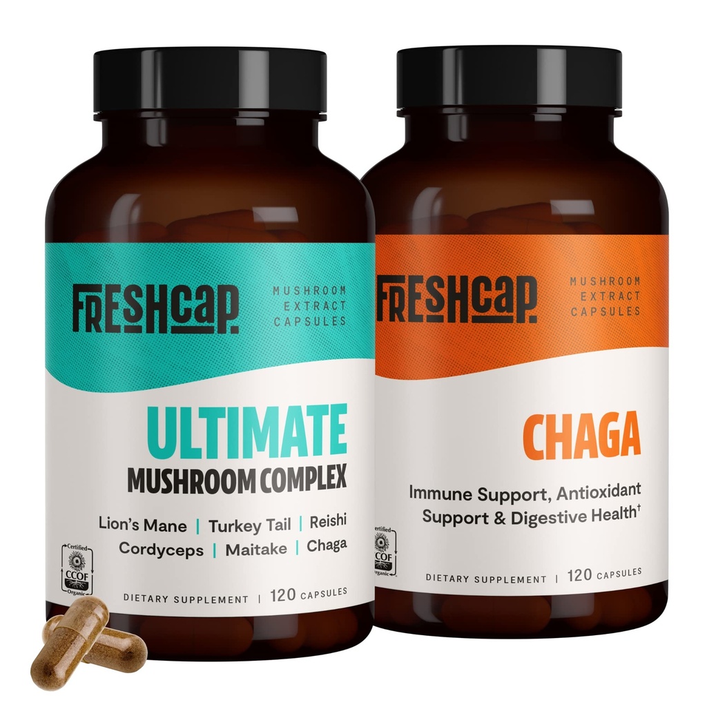 新鲜卡普蘑菇 抗氧化剂盒(Chaga Capsules和Ultimate Mushro Complex Capsules)
