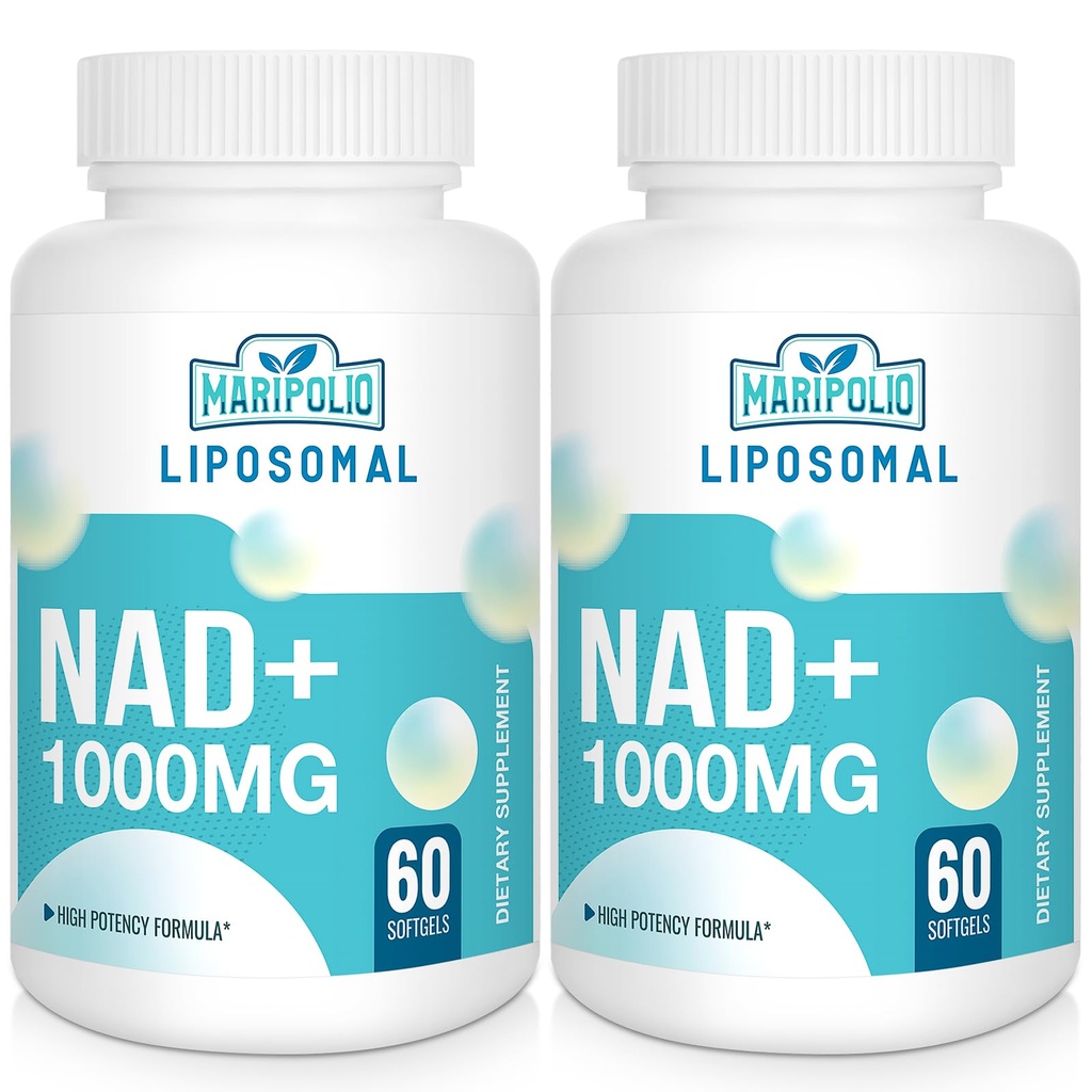 Liposomal NAD+ Supplement 1000 mg → 最高 NAD Pontcy → 最大吸收 → 纯 NAD Supplement → 能源和DNA修复,老化防御,大脑功能 → 120软胶