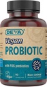 DEVA Vegan 配有FOS Prebiotics的Probiotic - 2亿CFU 配有100MG的为男女服务的Prebiotics - 非Dairy Gluten Free - 天然大陆架稳定 - 90 Capsules