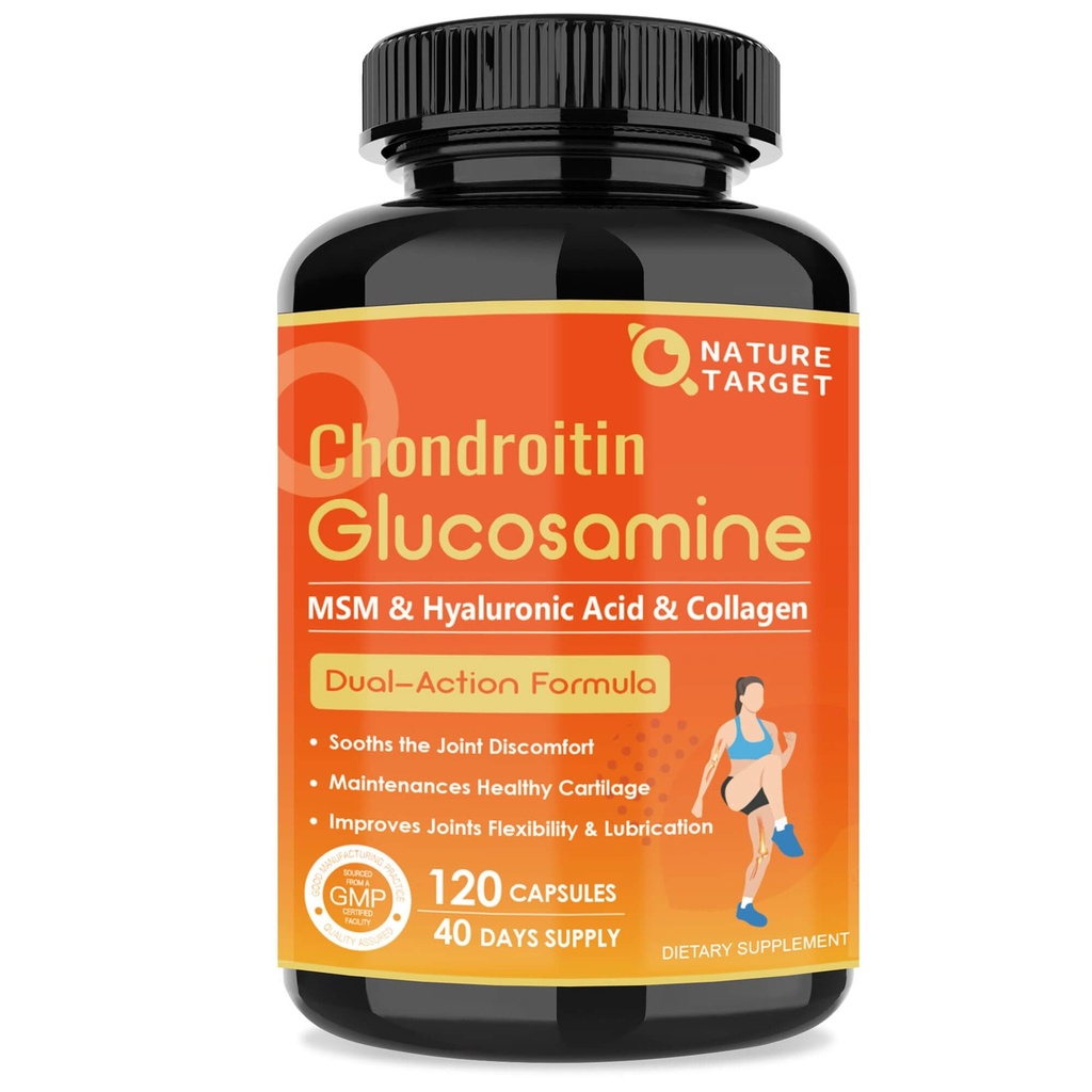 NATURE TARGET Glucosamine Chondroitin 联合支助补编 -- -- 加上MSM、Collagen、Turmeric、无壳鱼、支持联合、膝盖、卡蒂拉吉,供男女使用,120个盖章