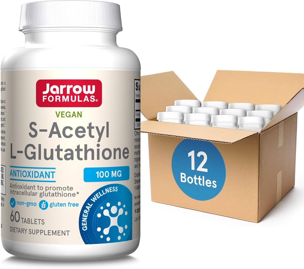 Jarrow Formules S-乙酰L-Glutathione 片剂 - 100 mg - 60 counter - 饮食补充 - L-Glutathione的稳定形式 - 抗氧化剂支持和解毒 - 非GMO - Gluten Free, pack of 12