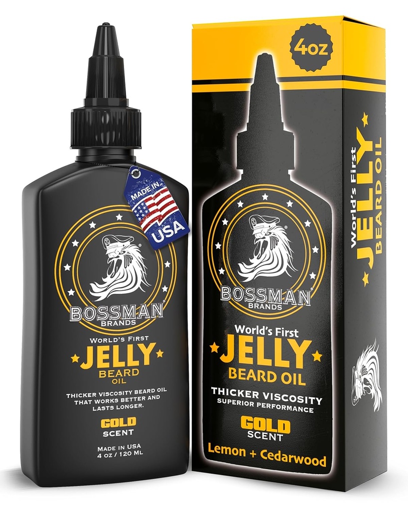 Bossman Jelly Beard Oil for Men (4 oz, Gold Scent) – Softens, Moisturizes & 条件与天然成份