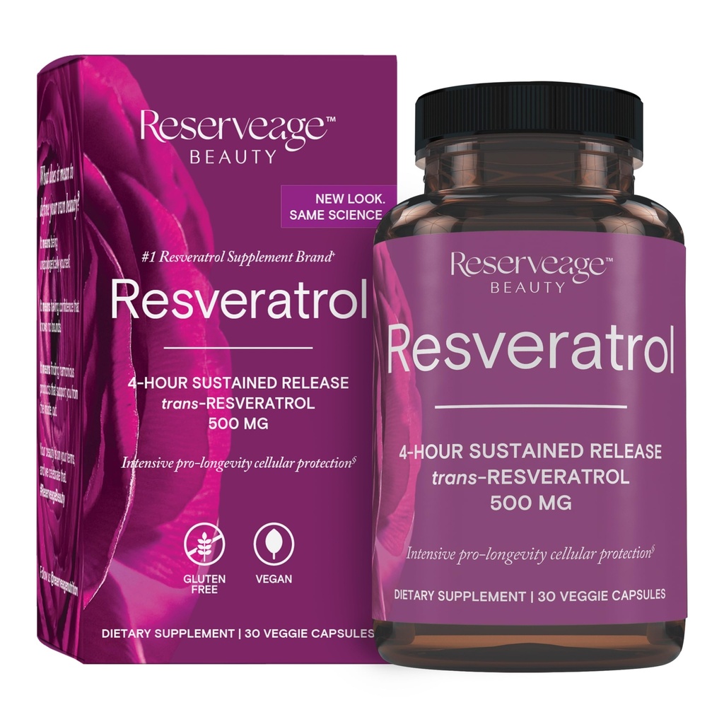Reserveage Beauty, Resveratrol 500 mg, Antioxidant Supplement for Heart and Cellular Health, Supports Healthy Aging and Immune System, Paleo, Keto, 30 Capsules