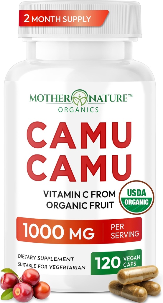 有机维生素C来自Camu Camu Capsules 1 000mg,用天然VIT C包装,原始抗氧化剂 -- -- 免疫辅助剂和皮肤抗衰老 -- -- 粉末有机物、维冈、非GMO(120个计数)